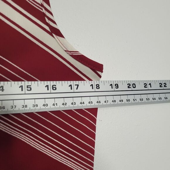 vintage y2k 90s red cream stripe print tie sleeves retro top size large - Picture 5 of 6